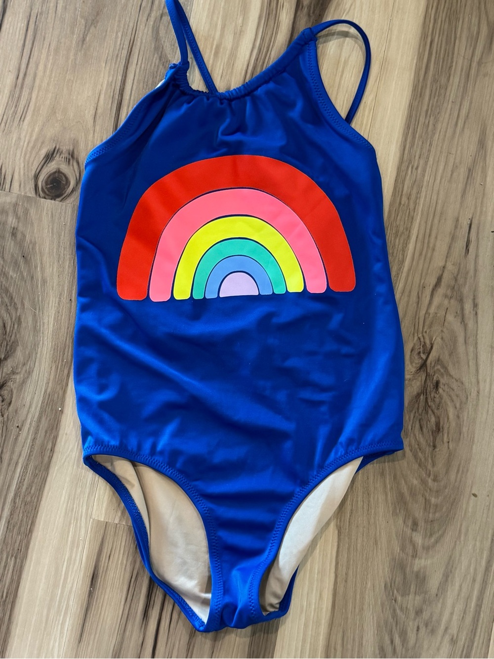 Crewcuts J. Crew Blue One-Piece Swimsuit with Rainbow Graphic - Girls Size 10
